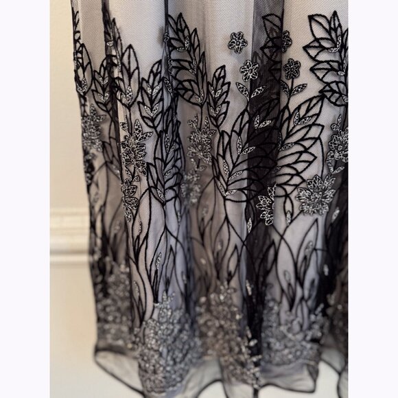 R&M Richard’s Women Floral Dress 18W Sheer Metallic Silver Whimsigoth Romantic - Picture 7 of 15